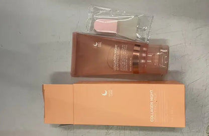 Collagen night face mask 75ml bottle with application brush for firming and anti-wrinkle treatment
