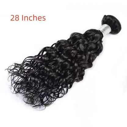 A bone straight chemical fibre wig weft on a mannequin head, showing long curtain-style hair.