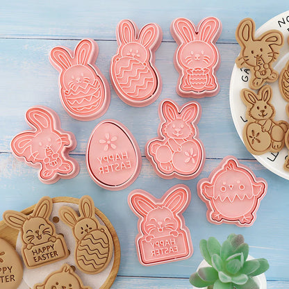 8-piece plastic cartoon bunny and Easter egg biscuit molds, irregular shapes 6-10cm wide for easy dough pressing
