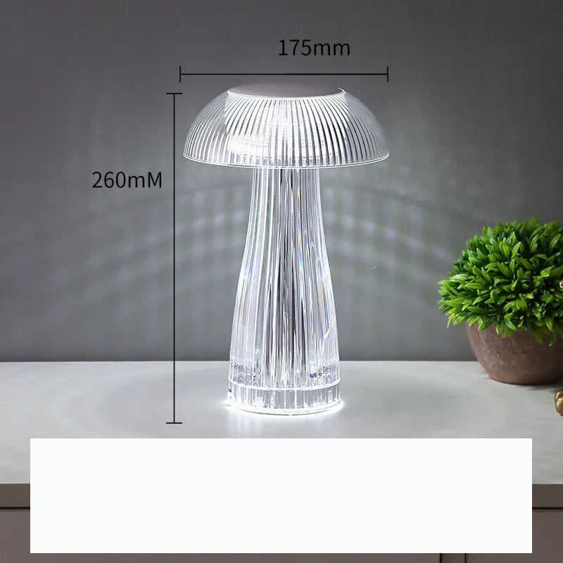 White jellyfish crystal table lamp with colour-changing lights on acrylic base