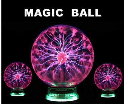 Plasma lightning ball with electrostatic induction showing colourful electrical discharges on glass surface