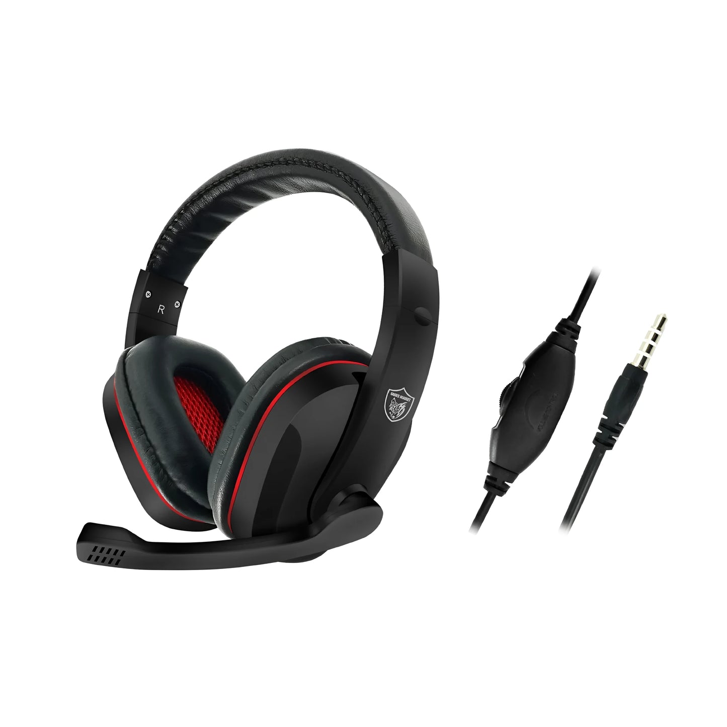 Black wired gaming headset with 40mm drivers and 6.3mm straight plug
