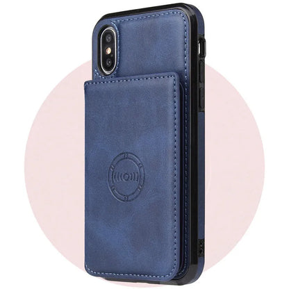 Card wallet leather case for iPhone 11 in multiple colours showing card slot and slim design