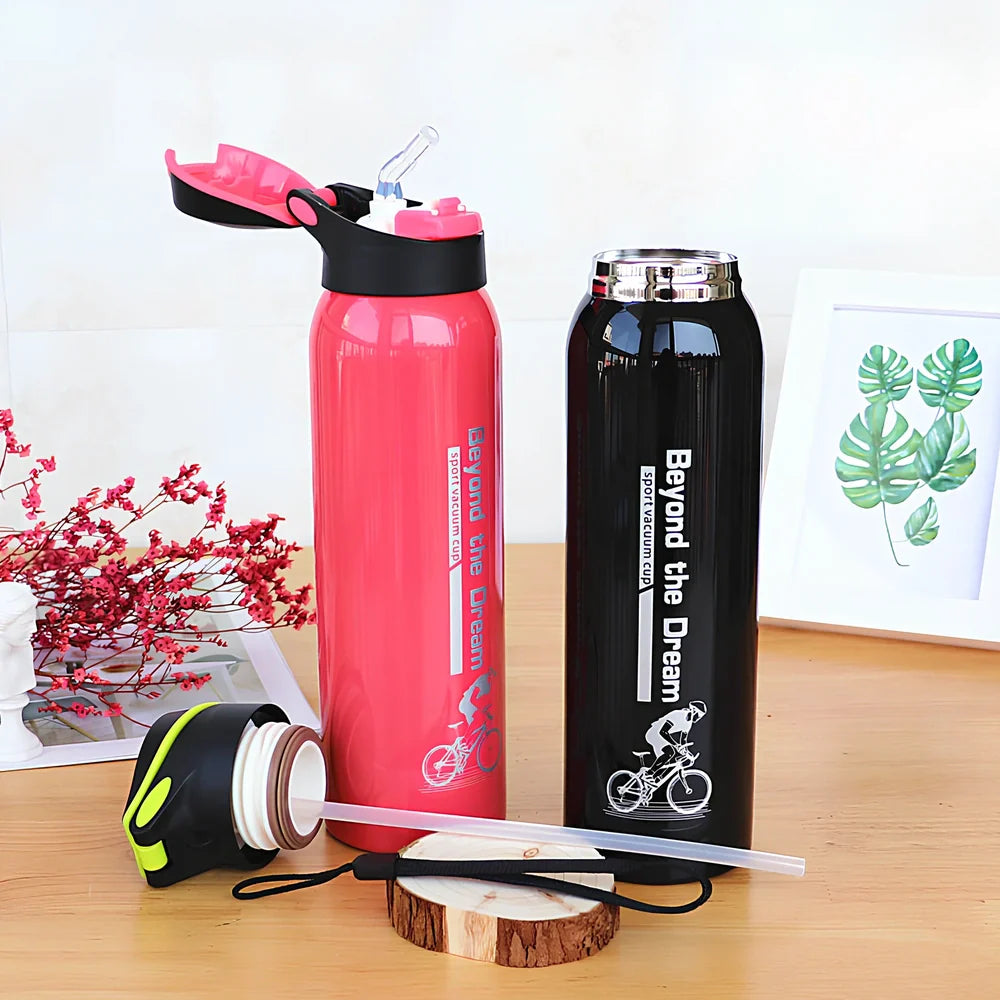 Stainless steel sport thermos water bottle with 500ml capacity and leakproof lid