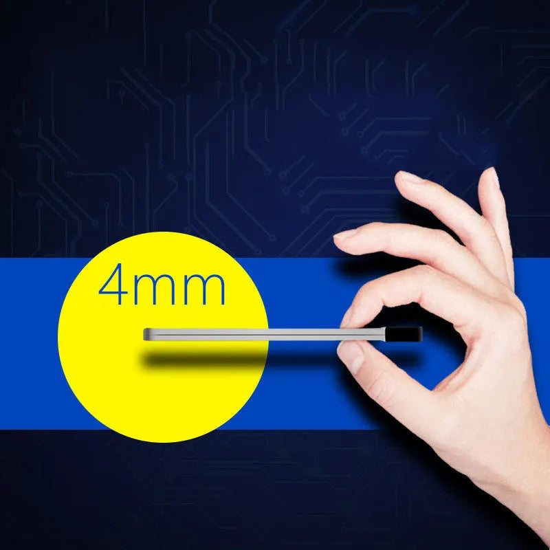 Silver graphene power bank showing ultra-slim 4mm profile with 4000mAh capacity for mobile charging