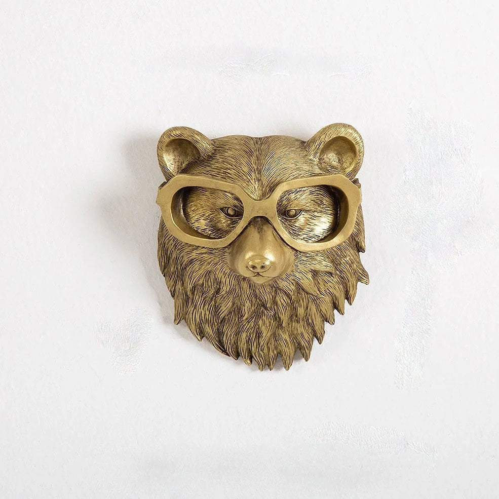 Antique bronze synthetic resin animal pendant in bear shape, 12 cm height for home wall decor