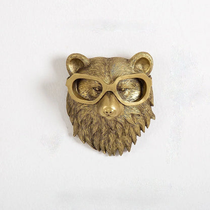Antique bronze synthetic resin animal pendant in bear shape, 12 cm height for home wall decor