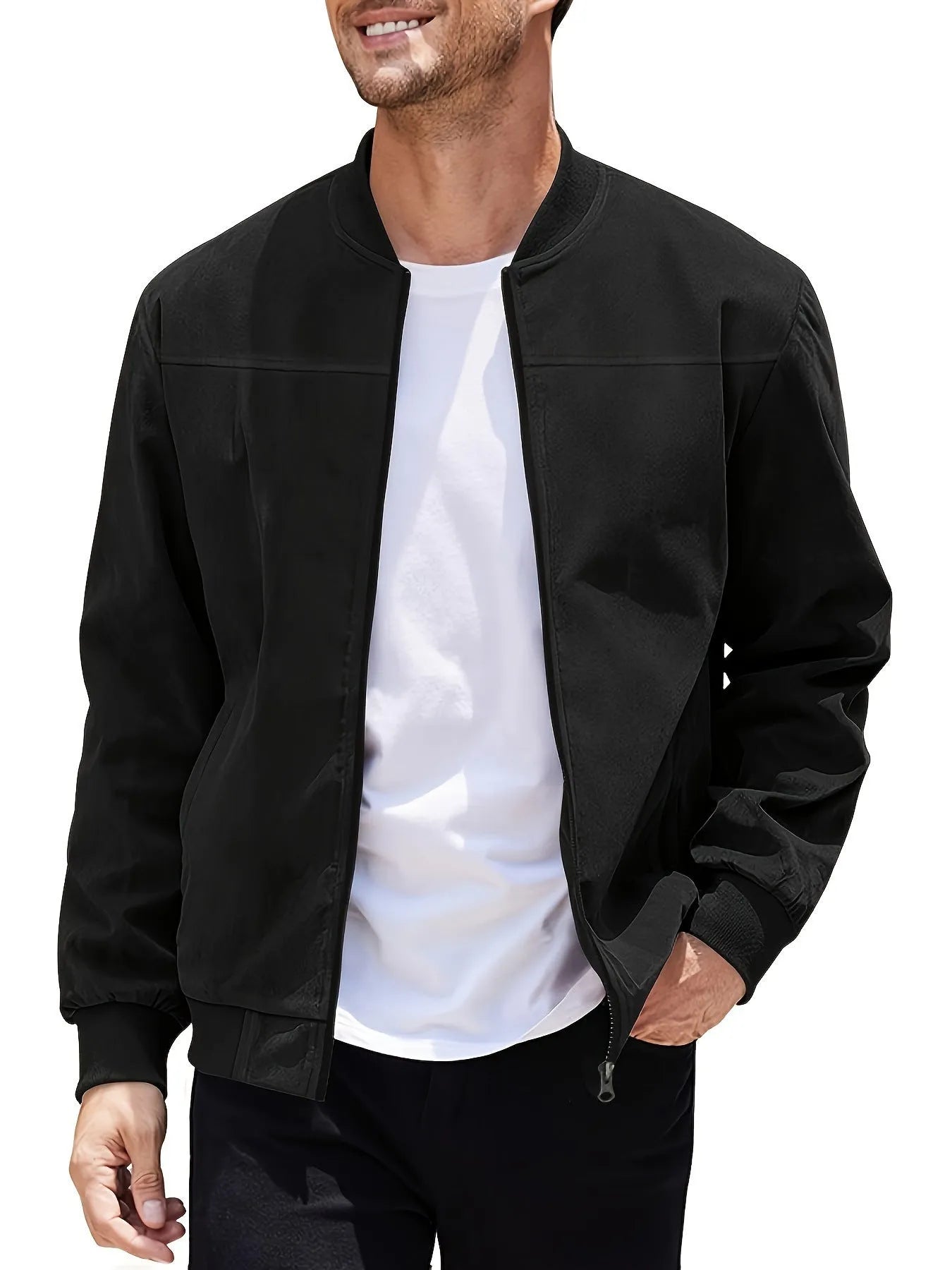 Men's plus size suede jacket in army green with regular fit and cotton lining, sizes S to XXXL.