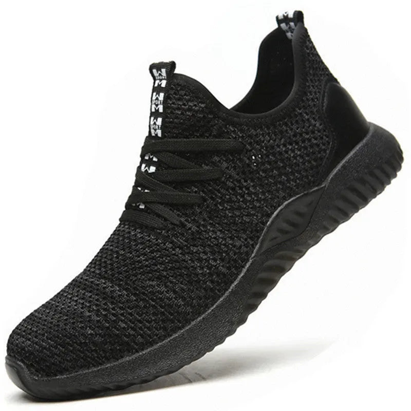 Steel toe cap safety shoes with EVA midsole in black, grey, or dark green, suitable for work and climbing