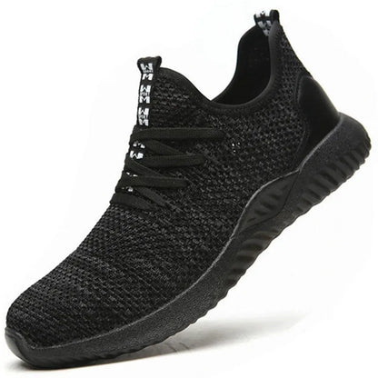 Steel toe cap safety shoes with EVA midsole in black, grey, or dark green, suitable for work and climbing