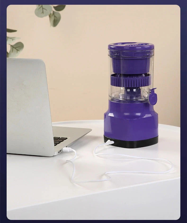 Electric citrus juicer with rechargeable battery, versatile for lemons, limes, oranges, and grapefruits