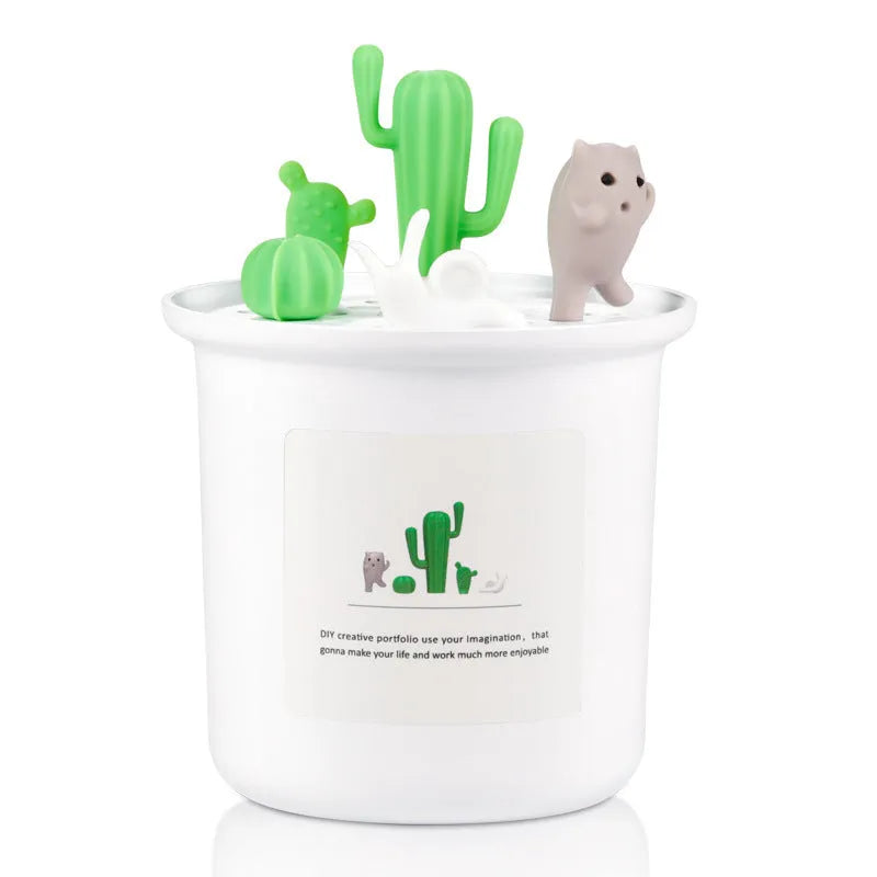 Vase-shaped pet humidifier in pink, grey, or white with 1L water tank and mechanical controls