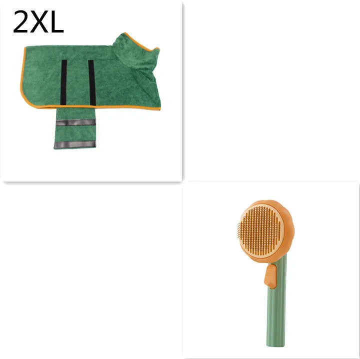 Hand-held pumpkin-coloured pet brush with stainless steel needles for grooming cats and dogs