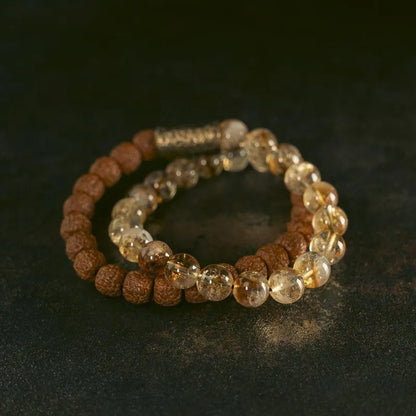 Retro-style LCD double circle bracelet with natural citrine stones for boys and girls jewellery
