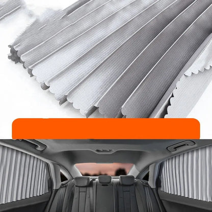Retractable car sunshade curtain in thick opaque cloth with roller shutter mechanism