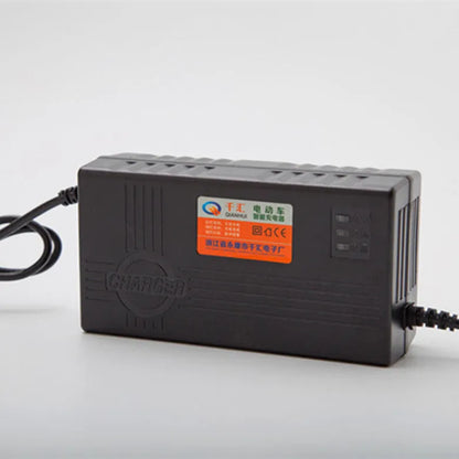 Black 72V20AH electric vehicle charger with compact dimensions and regional plug options