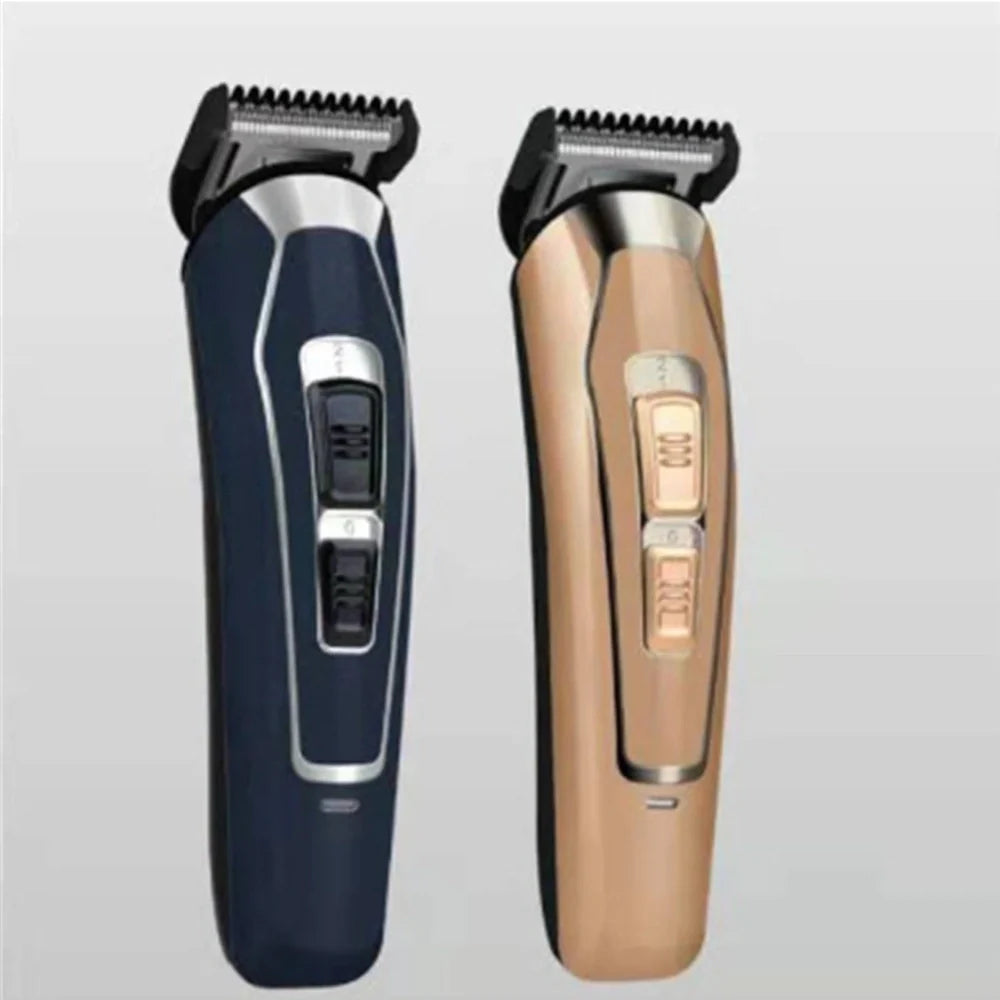 Dark blue electric hair clipper with stainless steel blades and European plug charger