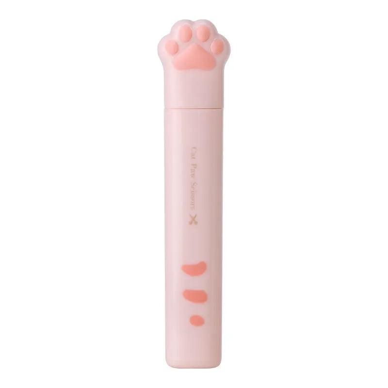 Closed cat paw design mini folding scissors showing safety lock, in choice of colours.