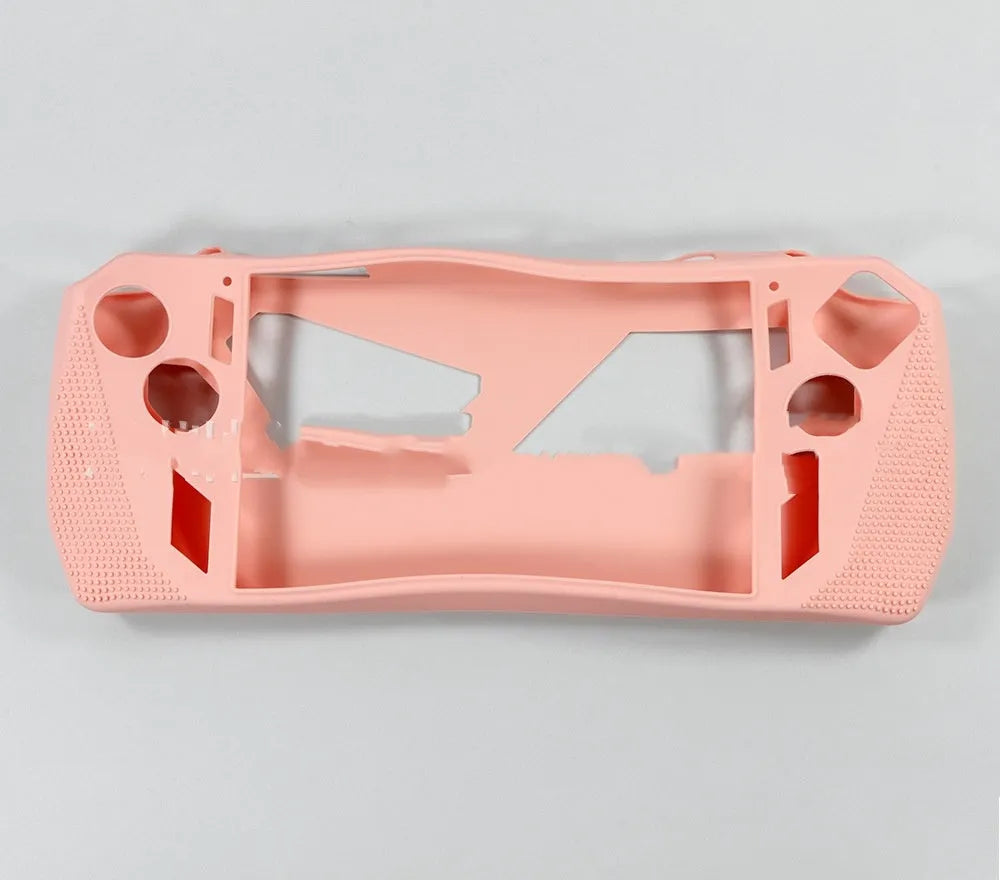 Plastic game console case with drop protection, shown in black, blue, pink, red, white, or yellow