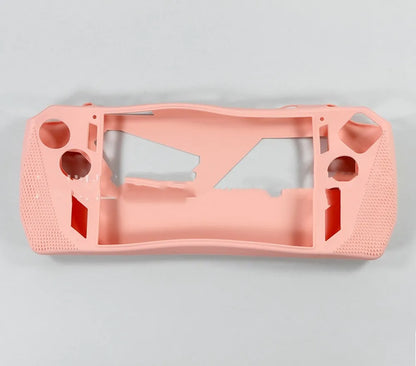 Plastic game console case with drop protection, shown in black, blue, pink, red, white, or yellow
