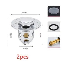 Copper core bouncing washbasin drain plug with universal 1.1-1.5 inch head in metallic finish