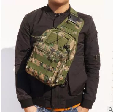 Compact camouflage canvas chest bag for outdoor sports, waterproof and lightweight