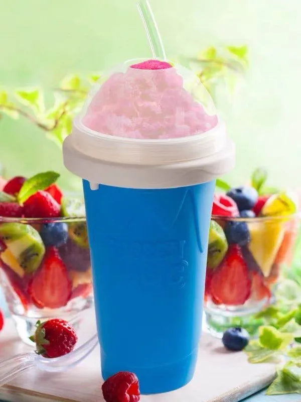 Blue green quick refrigeration pinch cup showing 10.6cm height and 20.6cm diameter with double-layer construction
