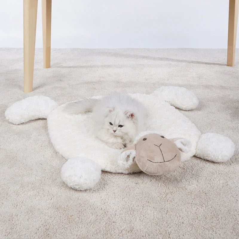 Cosy sheep-shaped plush carpet with soft, warm chenille fibres for comfortable home decor