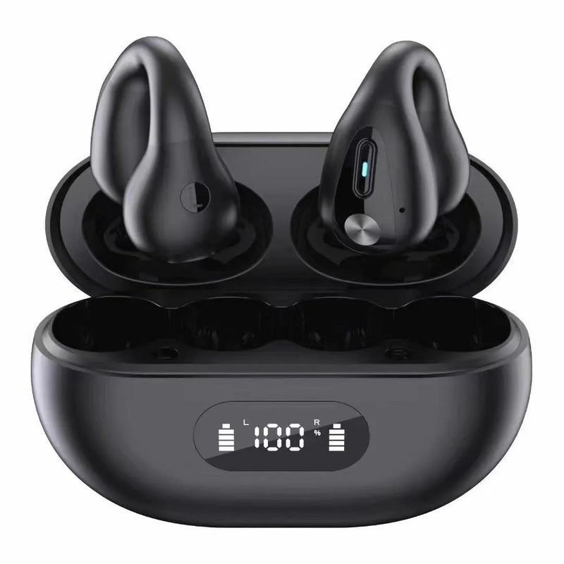 Non-in-ear Clip Wireless Bluetooth Headset Noise Reduction Air Conduction Clip Sports Ear Hook in Black or White with Jerry Chip and 10 Metre Transmission Range