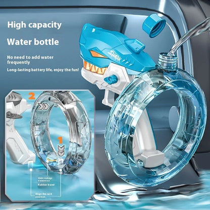 A powerful electric water blaster with a sleek shark design, perfect for summer fun and water battles.