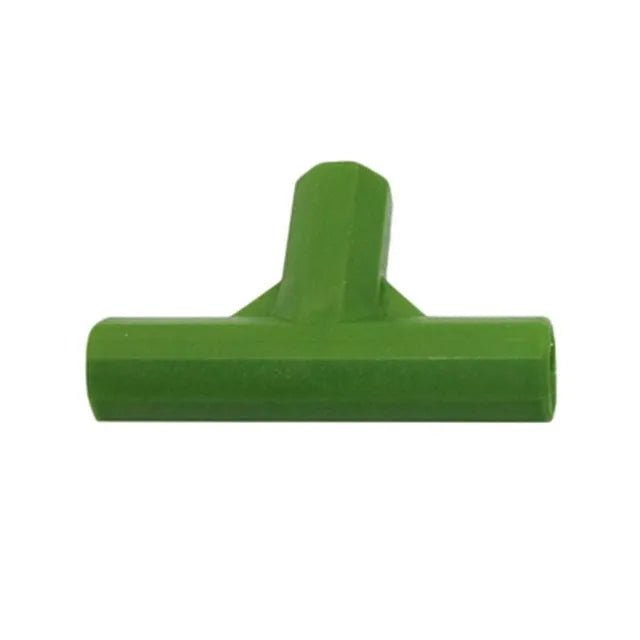 Two white plastic 3-way and 4-way connectors for joining 11mm garden poles to build plant support frames.