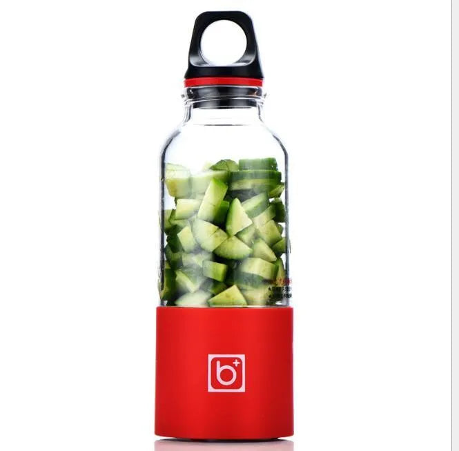 Bingo portable electric juice cup in blue, a 500ml USB rechargeable mini blender with a clear food-grade PC cup and stainless steel blade.