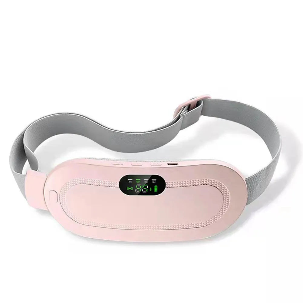 Smart electric heating and vibration massage waist belt with USB charger and screen display controller.