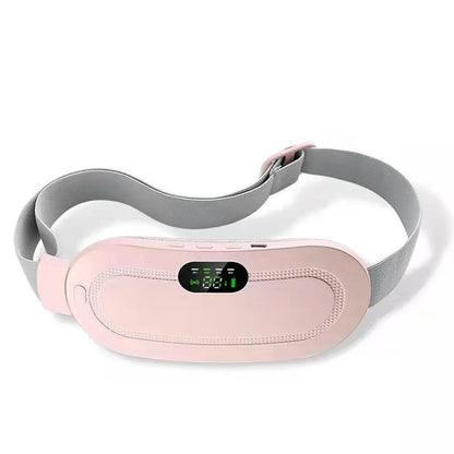 Smart electric heating and vibration massage waist belt with USB charger and screen display controller.