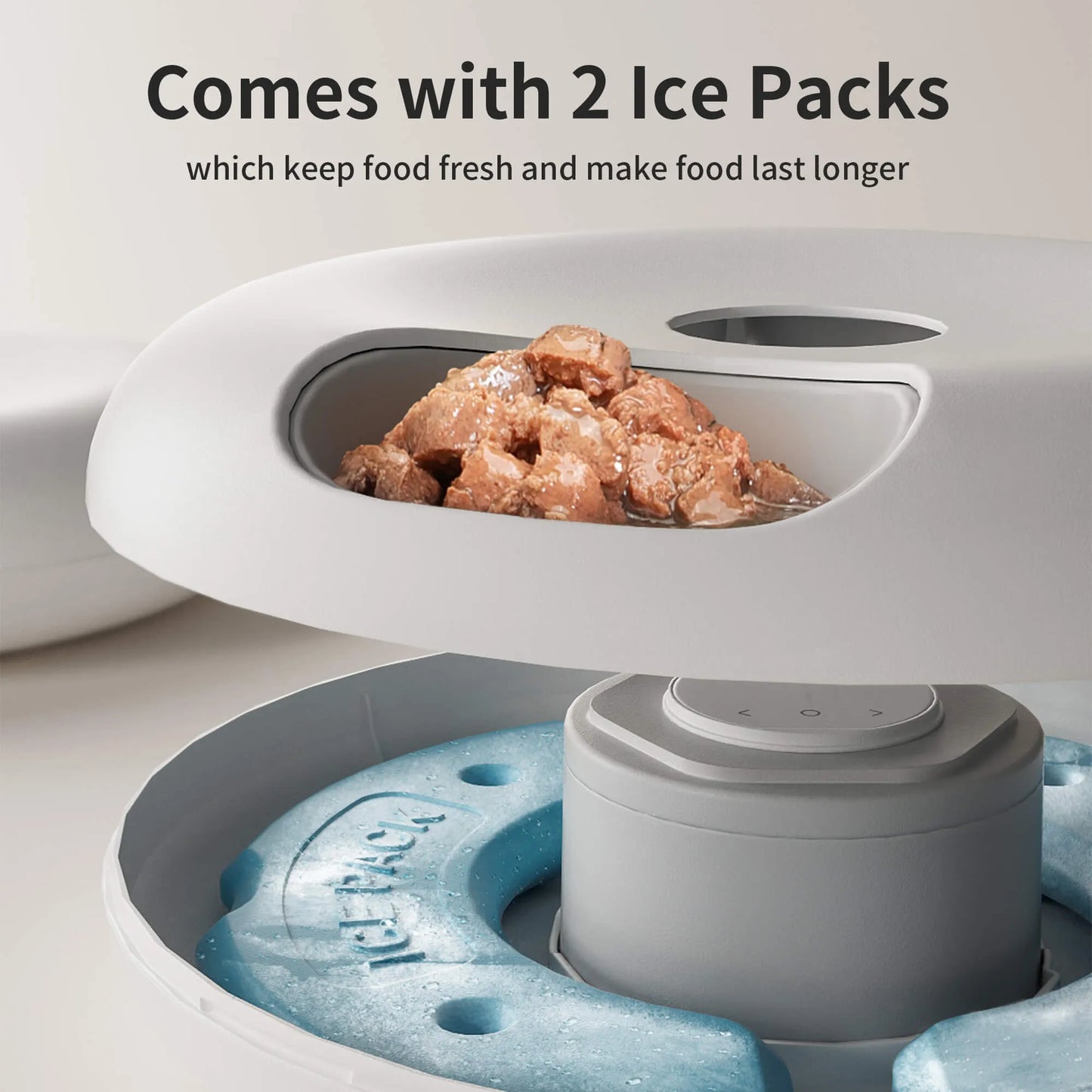 Donut Frost WiFi 6 automatic pet food dispenser with app control and ice packs for freshness