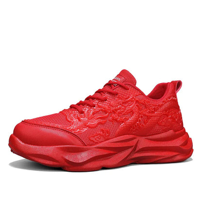 Casual sneakers with Chinese dragon patterns in white jade, golden and dark night designs, rubber soles