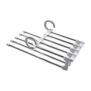 Adjustable 5-Tier Pants Rack in stainless steel with non-slip coating for space-saving closet organization