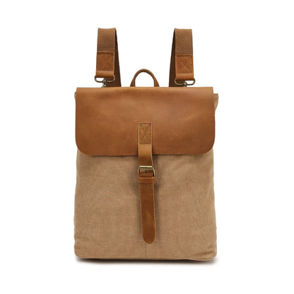 Crazy Horse leather detail casual student backpack in canvas, shown in one of five colour options.