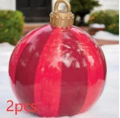 Large 60cm inflatable PVC Christmas decoration ball in bright colours for outdoor garden or tree display.