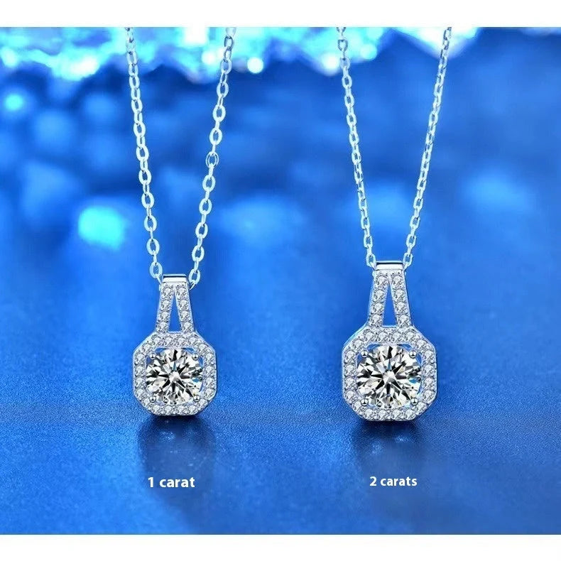Elegant Moissanite Sterling Silver Necklace for Women with Geometric Pendant