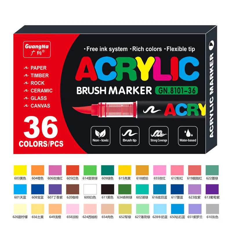 Set of straight acrylic marker pens with soft heads in multiple colours for painting and graffiti