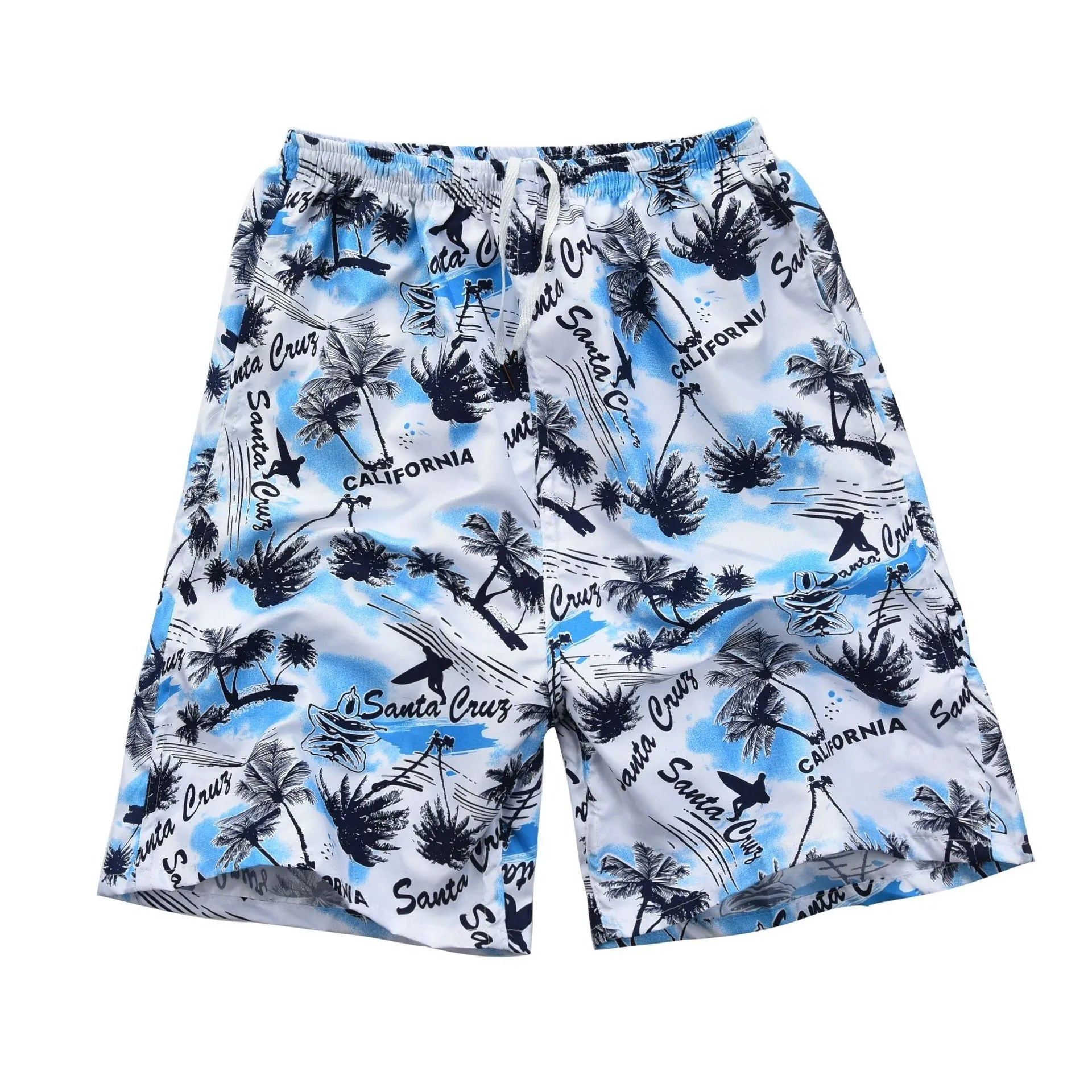 Men's floral patterned swim shorts with five-point cut design