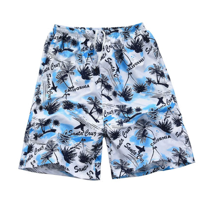 Men's floral patterned swim shorts with five-point cut design