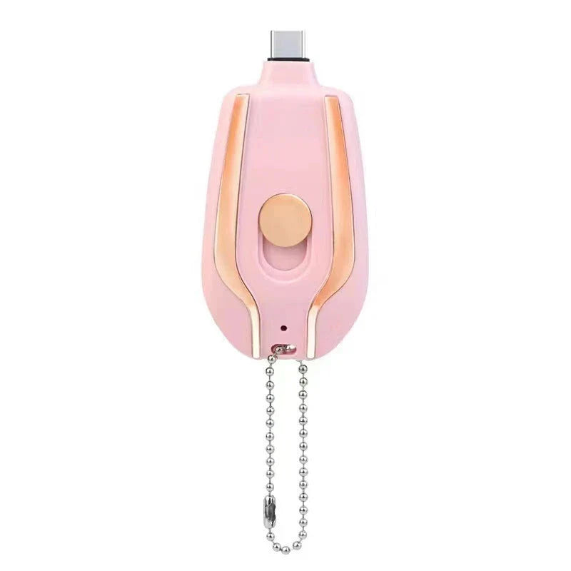 Compact 1500mAh power bank with carabiner clip, perfect for charging smartphones, tablets, and other USB devices on the go