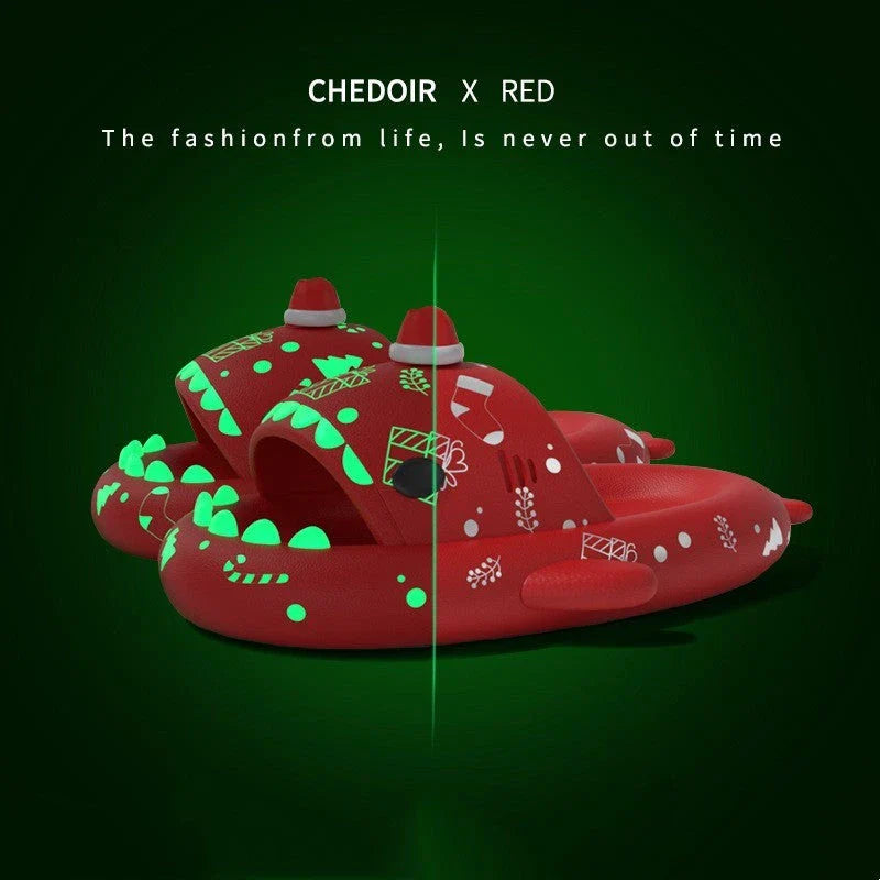 Cozy and quirky luminous shark slippers for couples, available in a variety of vibrant colors.