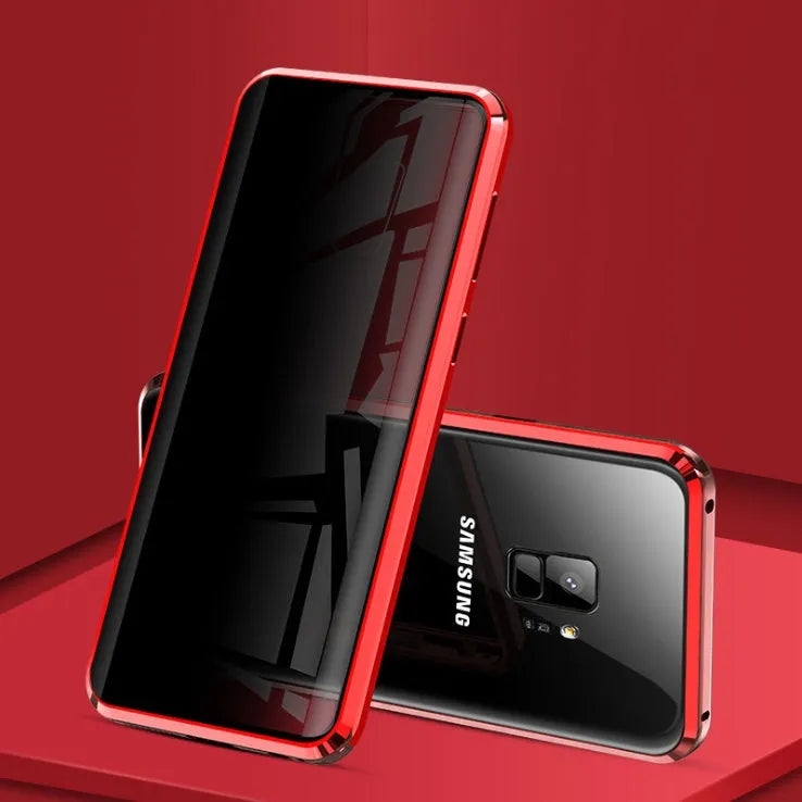 Anti-peeping magnetic clamshell phone case for Samsung Galaxy with double-sided glass protection in solid colour options