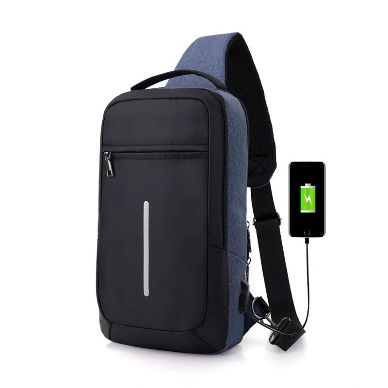 Anti-theft USB charging chest bag in polyester with computer pocket