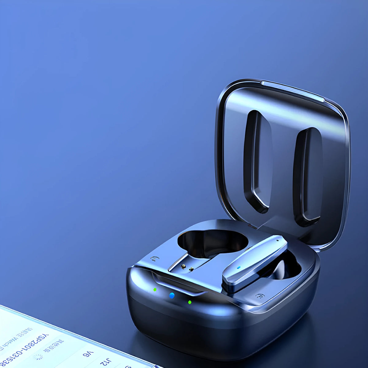 Black and white TWS Bluetooth 5.1 headphones with charging case showing wireless in-ear design