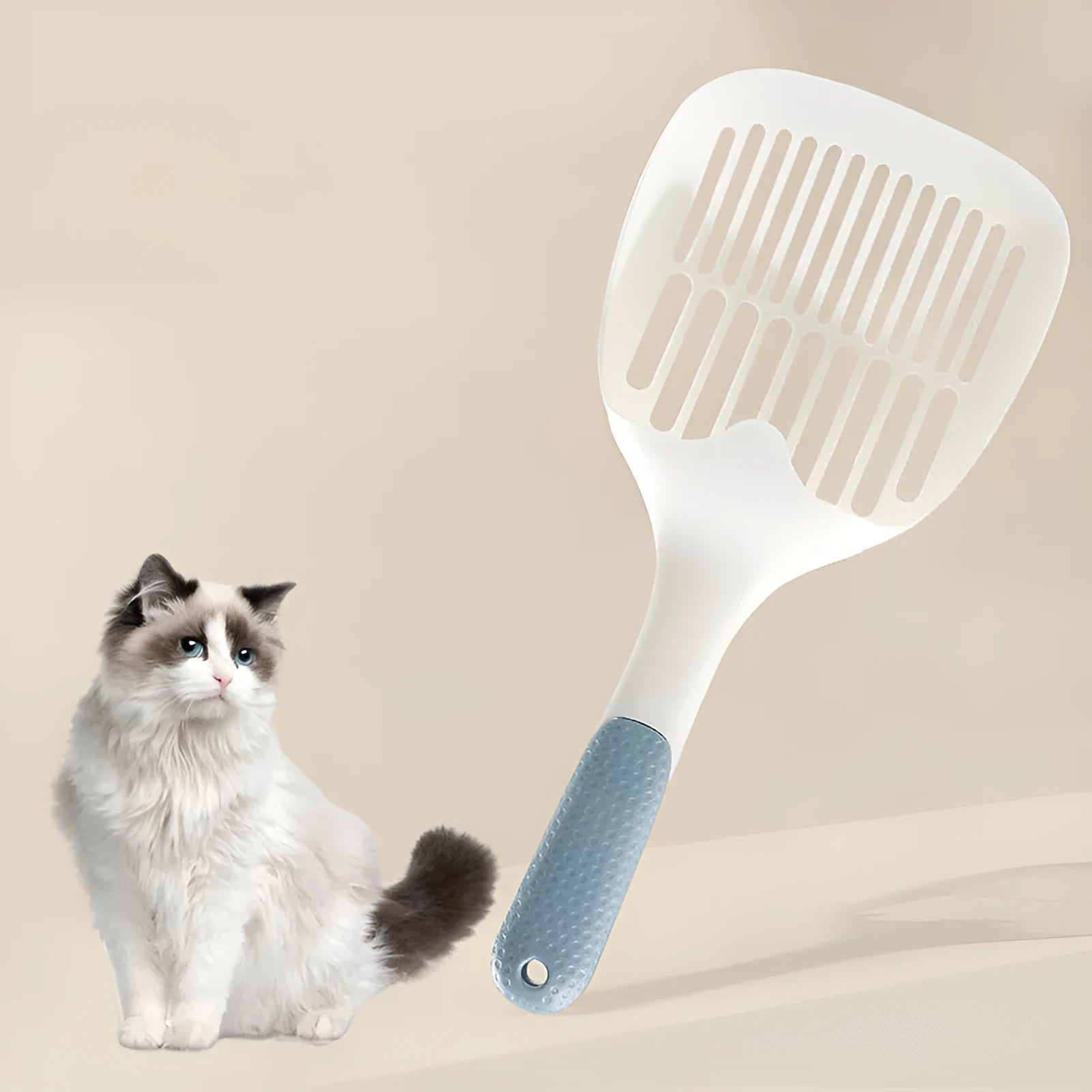 Stainless steel cat litter shovel with wide mesh sieve for sifting tofu cat litter