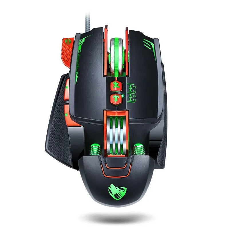Thunder Wolf V9 black and grey wired gaming mouse with ergonomic design and six buttons